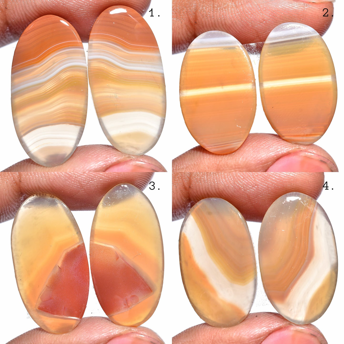 Rare Orange Banded Agate Pair – Oval Cabochon Pair, Smooth Loose Gemstones for Jewelry Making