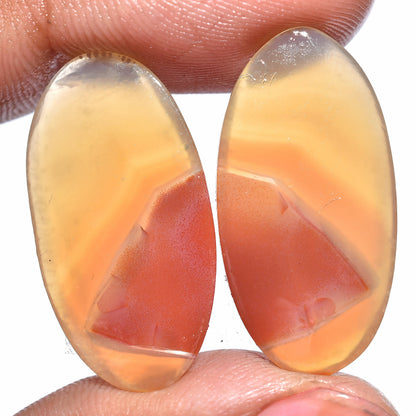 Rare Orange Banded Agate Pair – Oval Cabochon Pair, Smooth Loose Gemstones for Jewelry Making