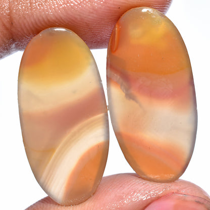 Orange Banded Agate Cabochon Pair - Loose Stones for Earrings