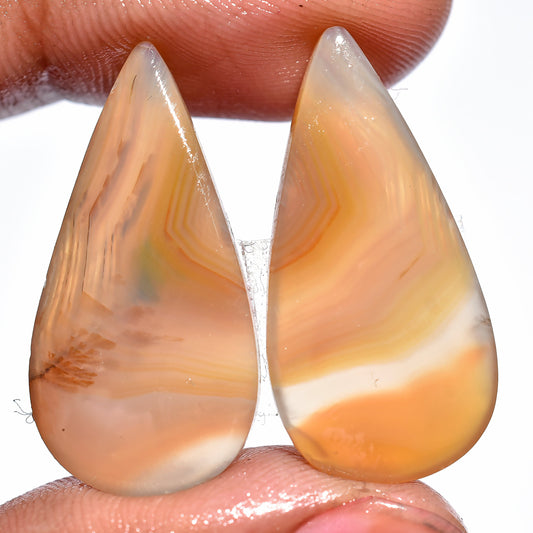 Orange Banded Agate Pair Gemstone - Pear Shape Earring Gemstones