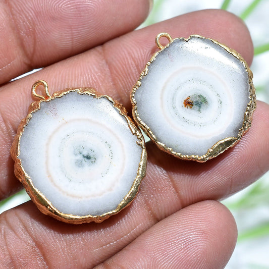 Agate Geode Earring Connectors - Gold Electroplated Druzy with Single Bail