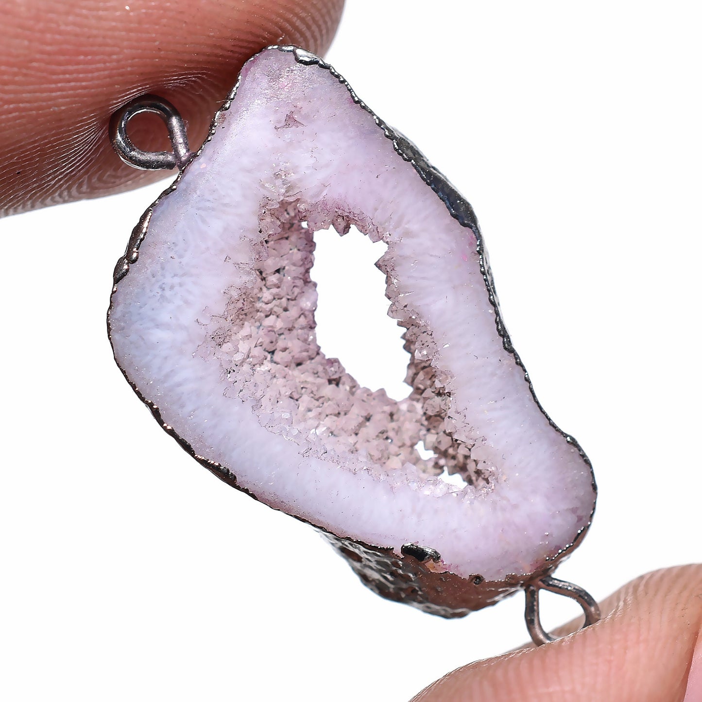 Druzy Geode Agate Slice Connectors – Colorful Black Electroplated Pendants for Custom