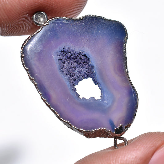 Druzy Geode Agate Slice Connectors – Colorful Black Electroplated Pendants for Custom