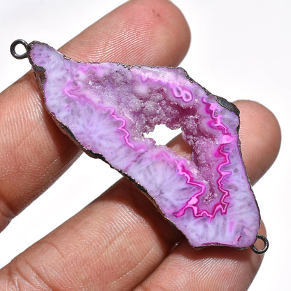 Druzy Geode Agate Slice Connectors – Colorful Black Electroplated Pendants for Custom