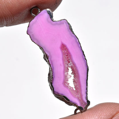 Purple Solar Quartz Pendant – Geode Slice Connector with Black Rhodium