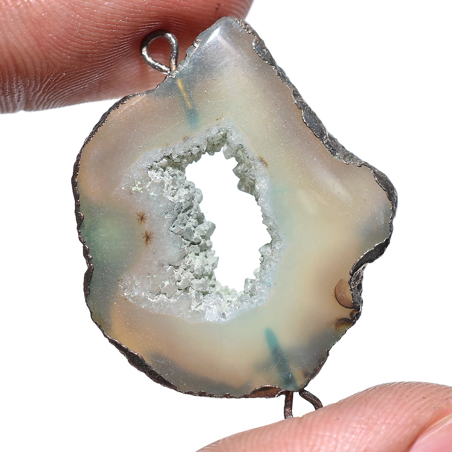 Purple Solar Quartz Pendant – Geode Slice Connector with Black Rhodium