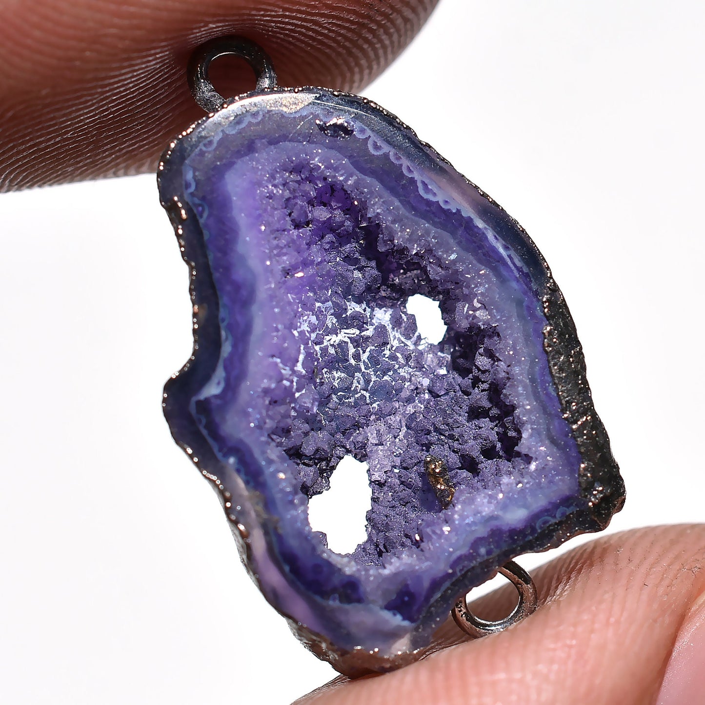 Purple Solar Quartz Pendant – Geode Slice Connector with Black Rhodium