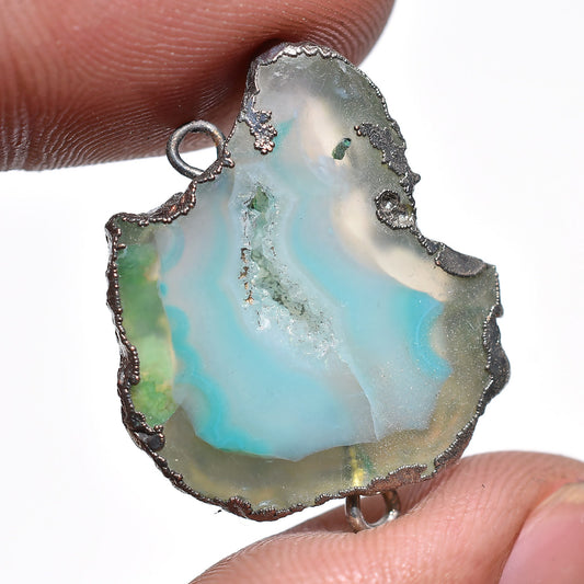 Unique Window Druzy Charm Connector – Black Electroplated Geode Agate Slice for DIY