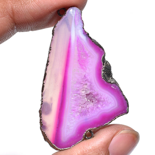 Natural Pink Geode Druzy Charm Connector – Black Electroplated Solar Quartz Pendant