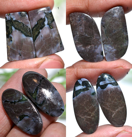 Designer Larvikite Gemstone Pair - Fancy Shaped Polished Cabochon for Earring Making