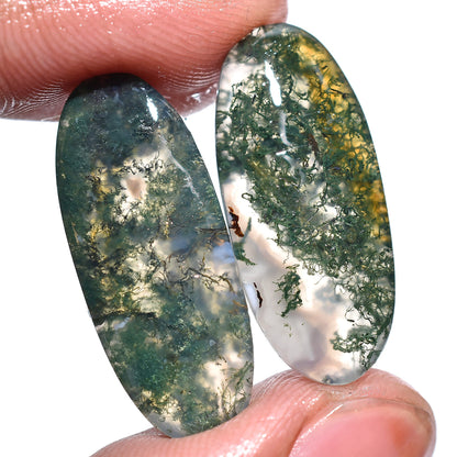 AAA Moss Agate Cabochon Gemstone Pair for Earrings - Oval Polished Pairs