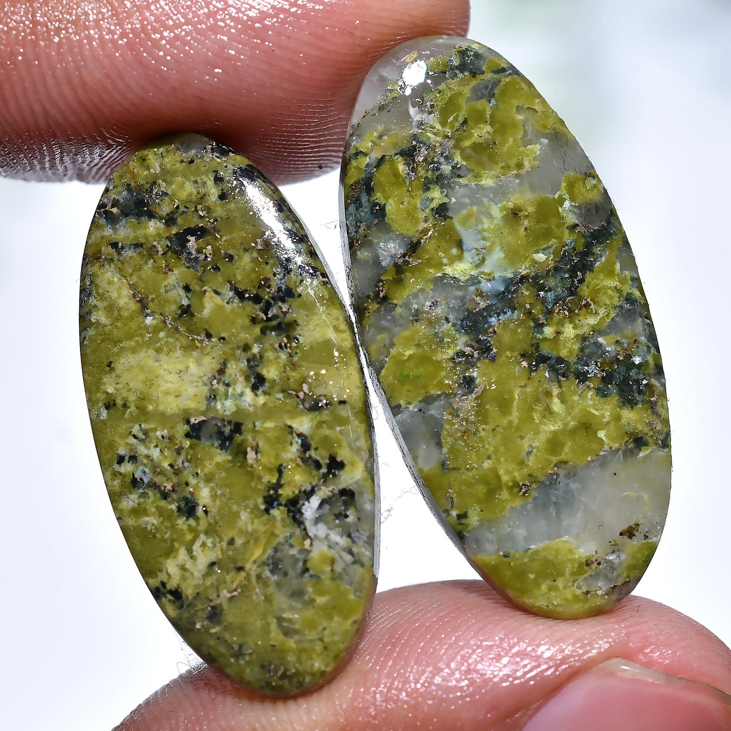 Green Unakite Cabochon Pair - Natural Gemstone for Earrings & Healing Crystal Gifts