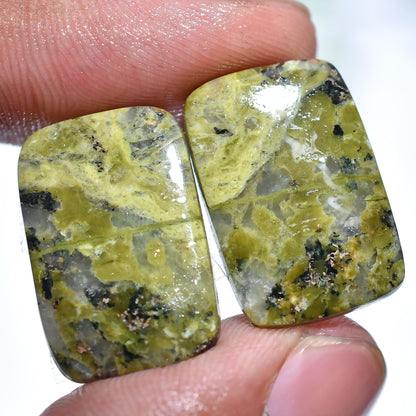 Green Unakite Cabochon Pair - Natural Gemstone for Earrings & Healing Crystal Gifts