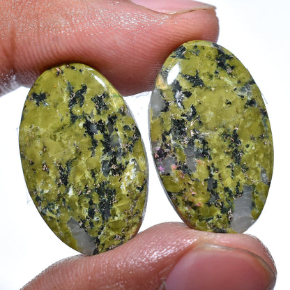 Green Unakite Cabochon Pair - Natural Gemstone for Earrings & Healing Crystal Gifts