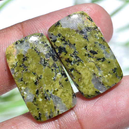 Green Unakite Jasper Pair - Smooth Mix Shape Handmade Green Cabochons