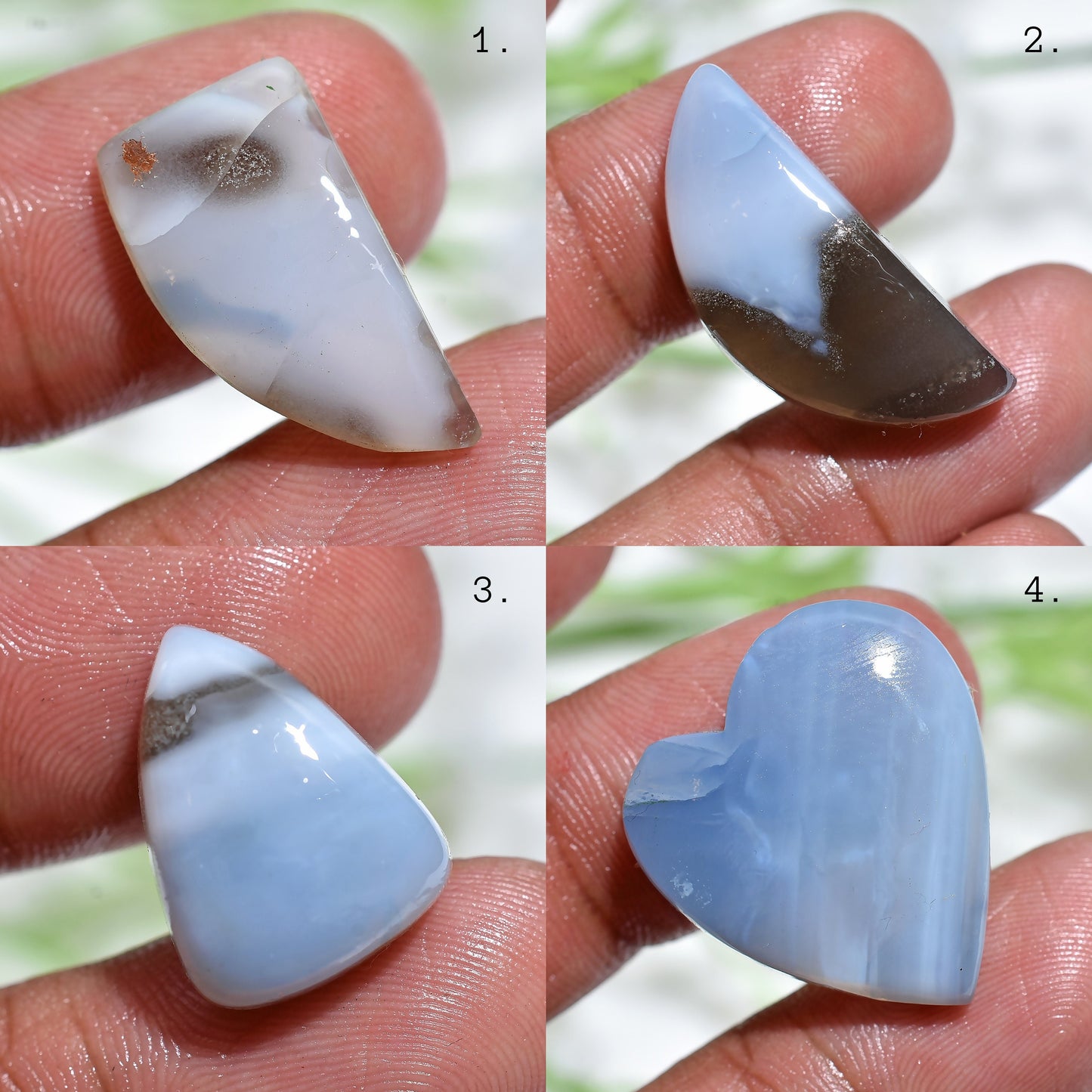 Blue Opal Smooth Cabochons - Mixed Shape Opal Cabs for Ring & Pendant Making