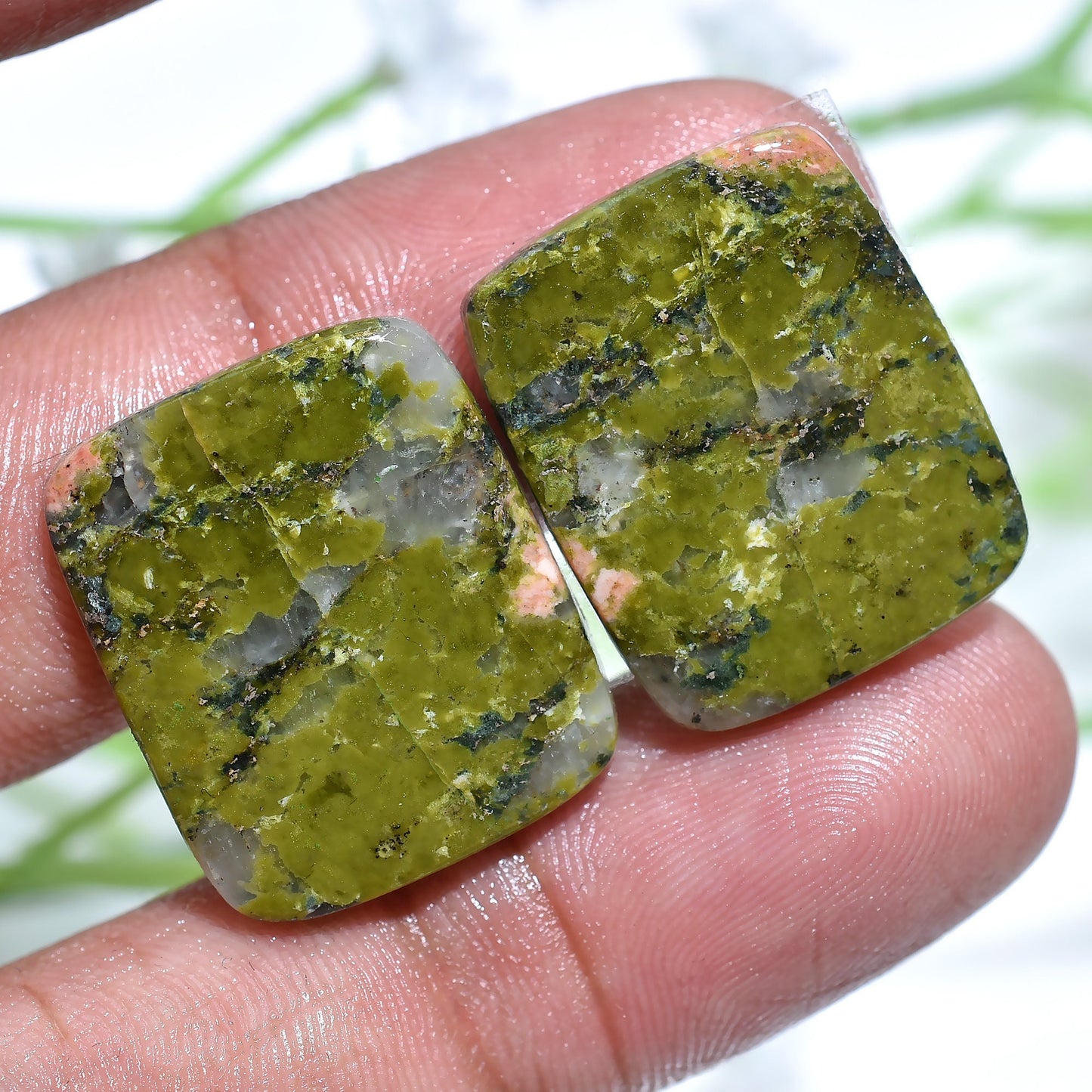 Unakite Cabochon Pair - Natural Matching Stones for Earring Making