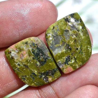 Unakite Cabochon Pair - Natural Matching Stones for Earring Making