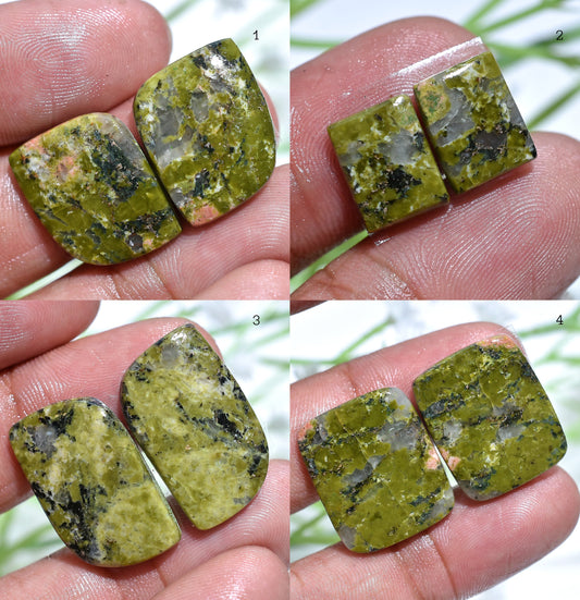 Unakite Cabochon Pair - Natural Matching Stones for Earring Making