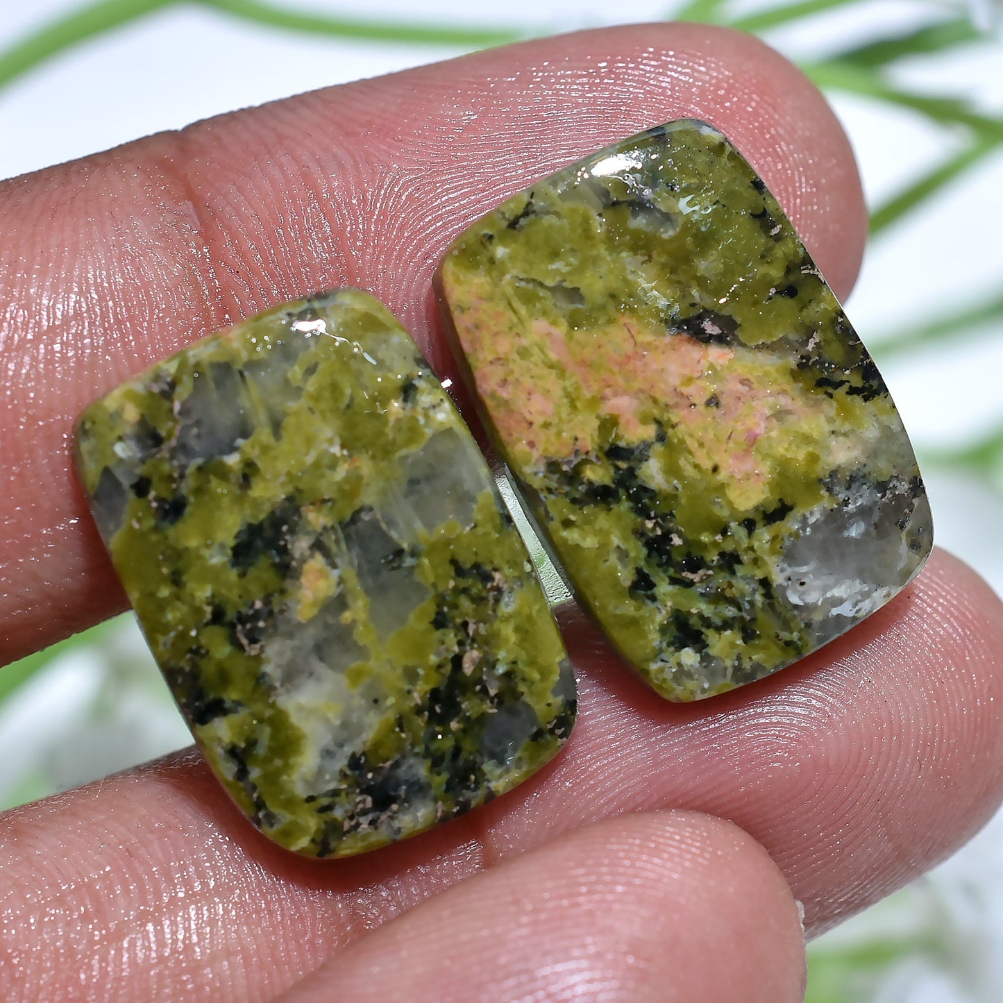 Premium Unakite Cabochon Pair - A-Grade Natural Gemstone for Earring Making