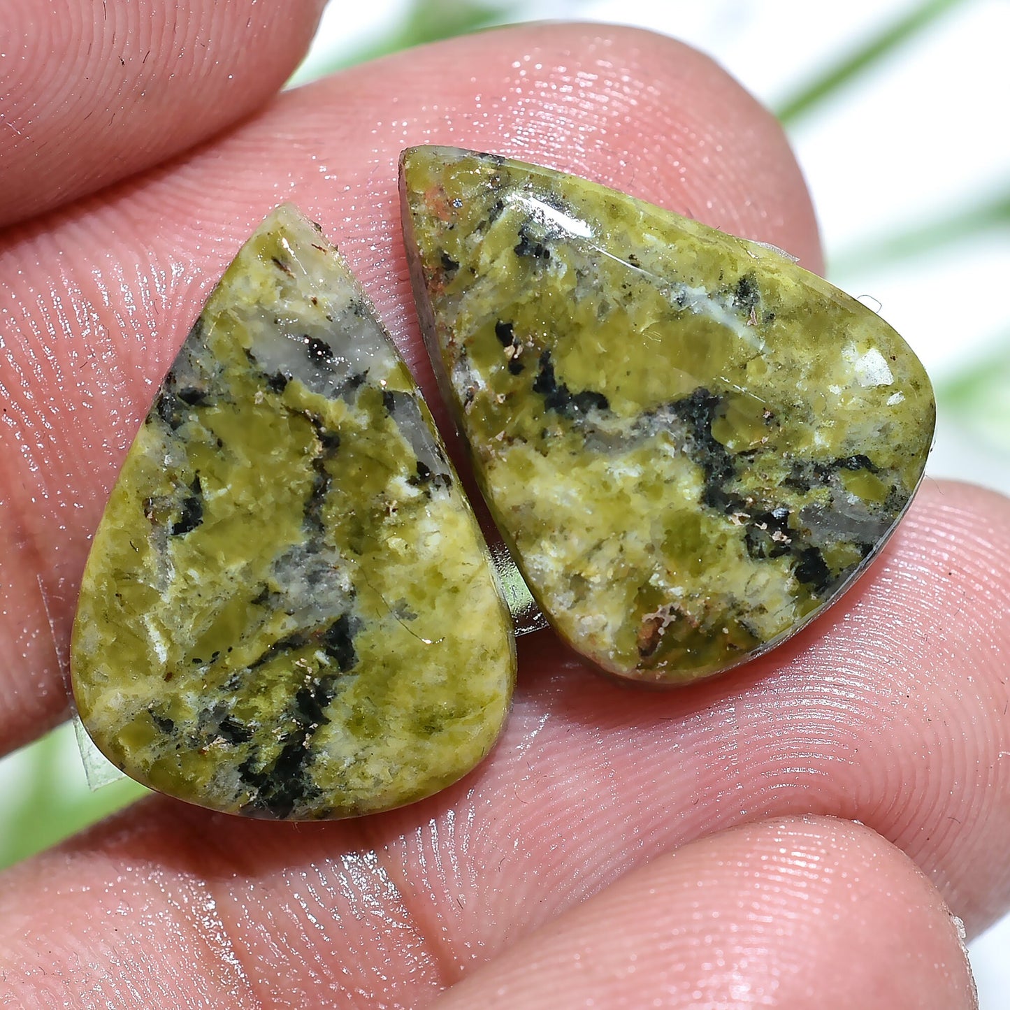 Premium Unakite Cabochon Pair - A-Grade Natural Gemstone for Earring Making