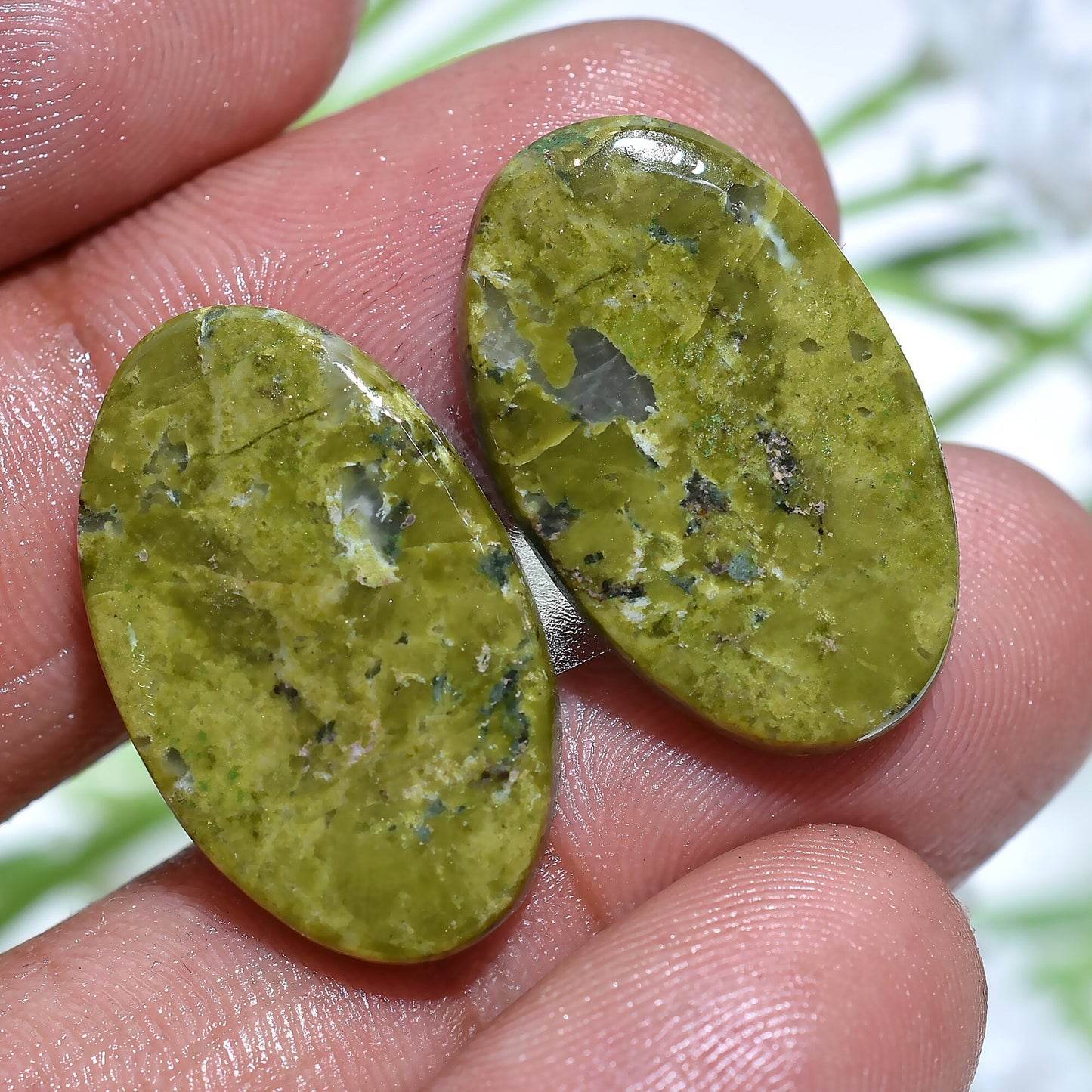 Premium Unakite Cabochon Pair - A-Grade Natural Gemstone for Earring Making