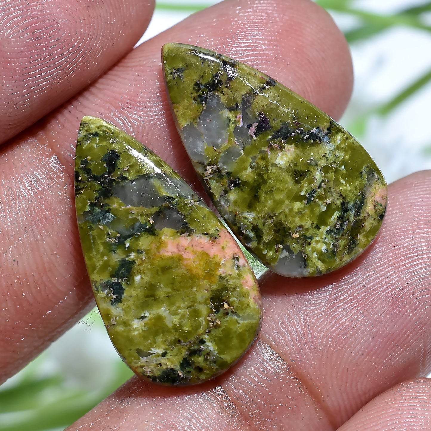 100% Natural Unakite Jasper Stone - Green Jasper Mix Shape Pair for Wholesale