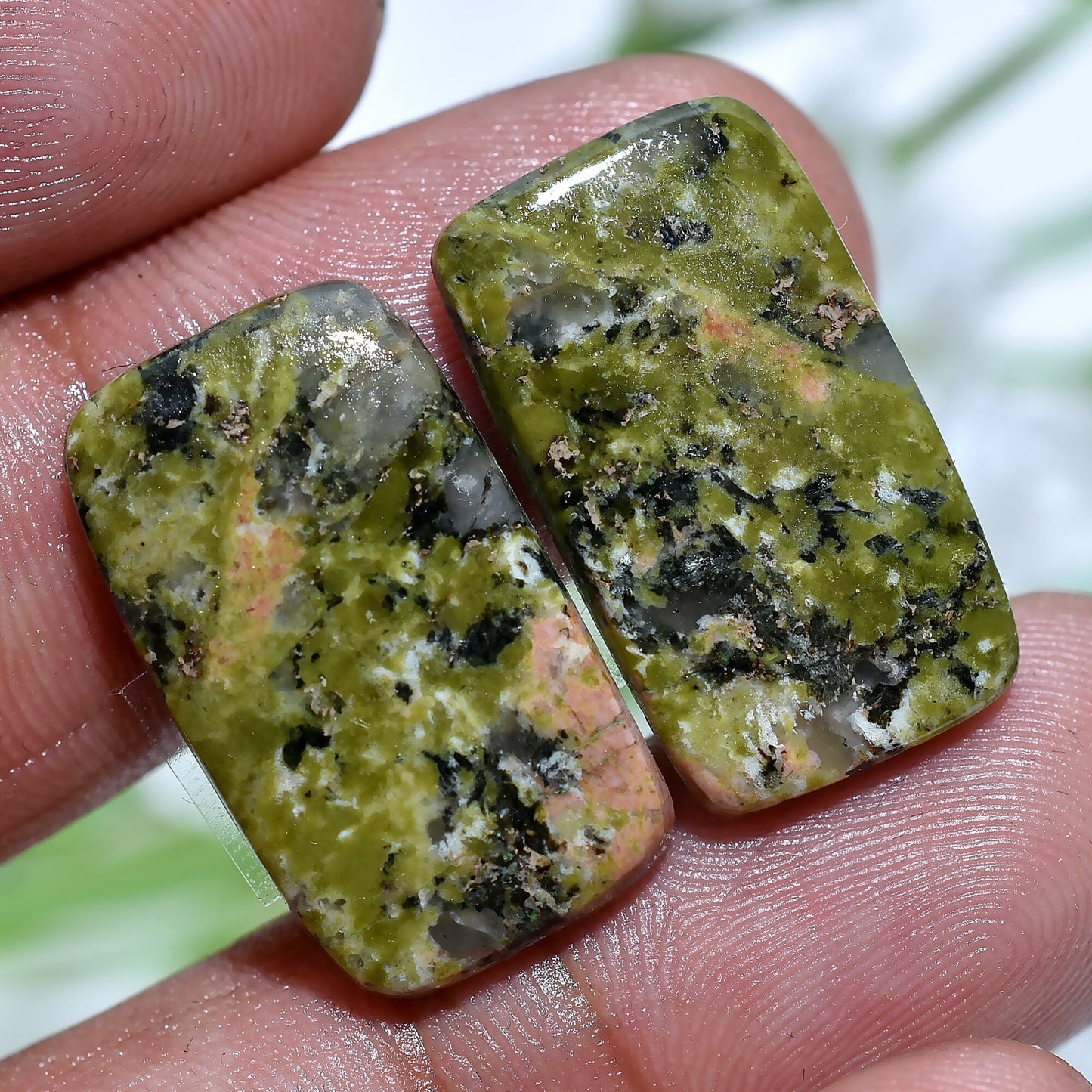 Top Quality Unakite Jasper Stone - Smooth Green Jasper Mix Shape Pair for Earrings