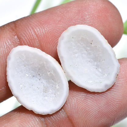 White Solar Quartz Druzy Pair - Natural Window Druzy for Creative Earring Making