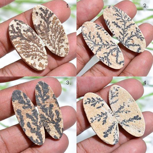 Designer Psilomelane Dendrite Cabochon Pair - Oval Shape Matching Earring Stone Set