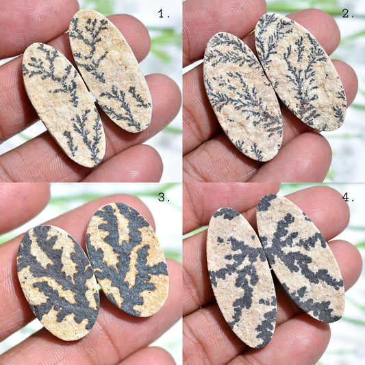 Natural Psilomelane Dendrite Cabochon Pair – Oval Shape Matching Earring Pair at Wholesale Pric