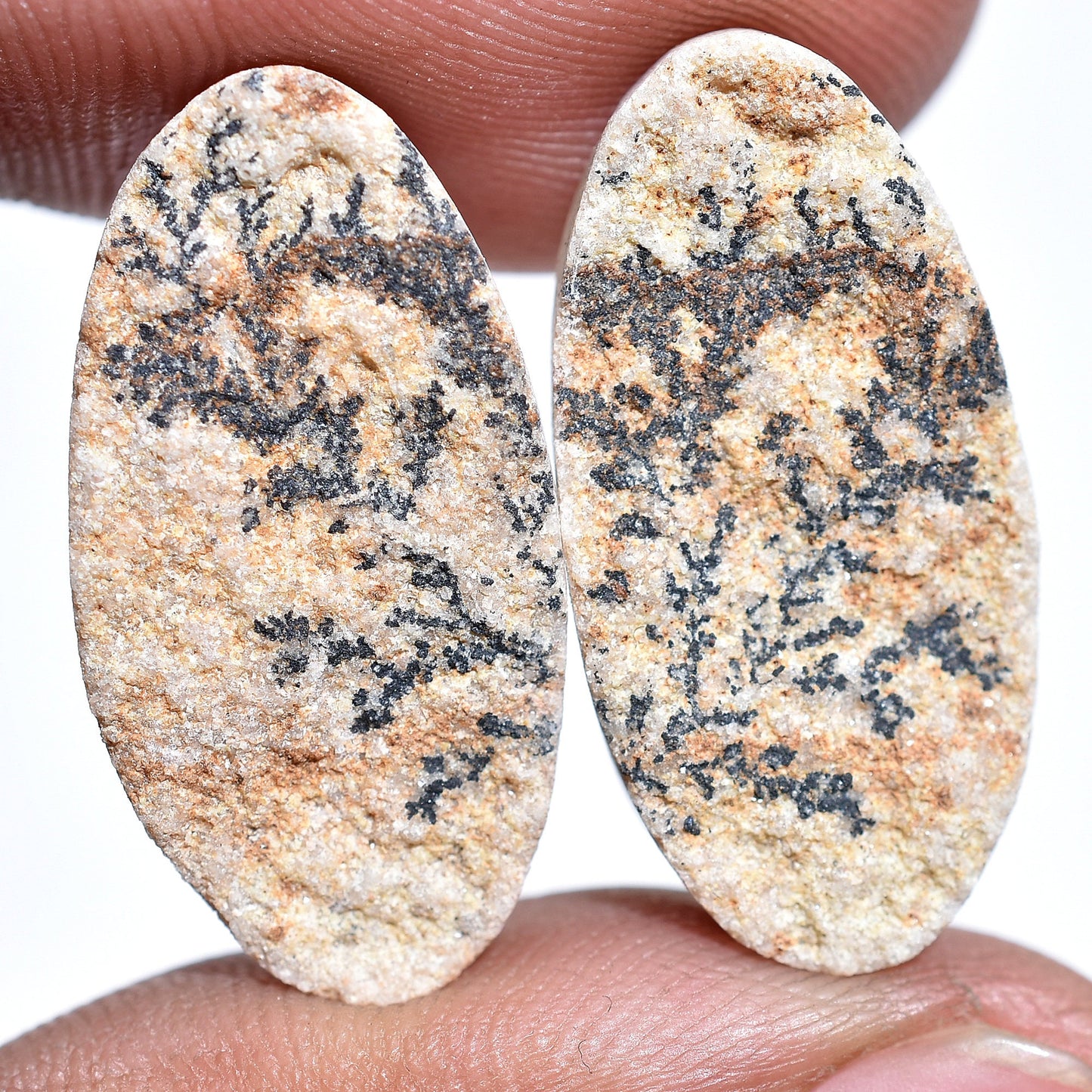 Awesome Psilomelane Dendrite Cabochon Pair - Handmade Oval Matching Pair for Earrings