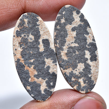 Awesome Psilomelane Dendrite Cabochon Pair - Handmade Oval Matching Pair for Earrings