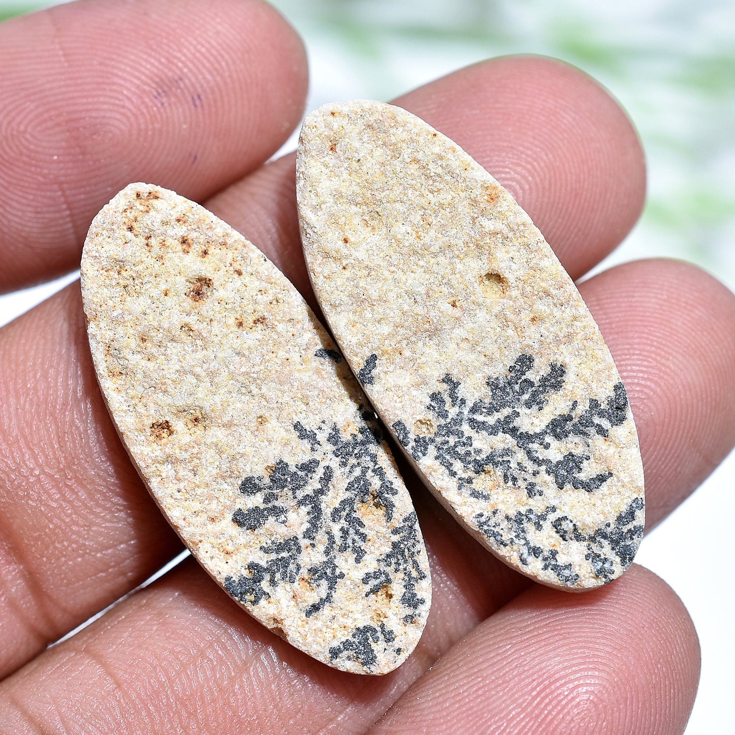 High-Quality Psilomelane Dendrite Cabochon Pair, Handmade Oval Shape for Jewelry Making