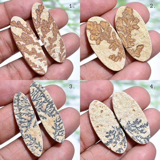 High-Quality Psilomelane Dendrite Cabochon Pair, Handmade Oval Shape for Jewelry Making