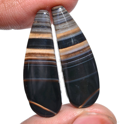 Black & White Matched Banded Agate Pair – Hand-Polished Cabochons