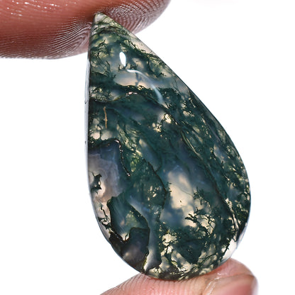 High-Quality Dark Green Moss Agate – Rare Pear Shaped Cabochon for Jewelry Making