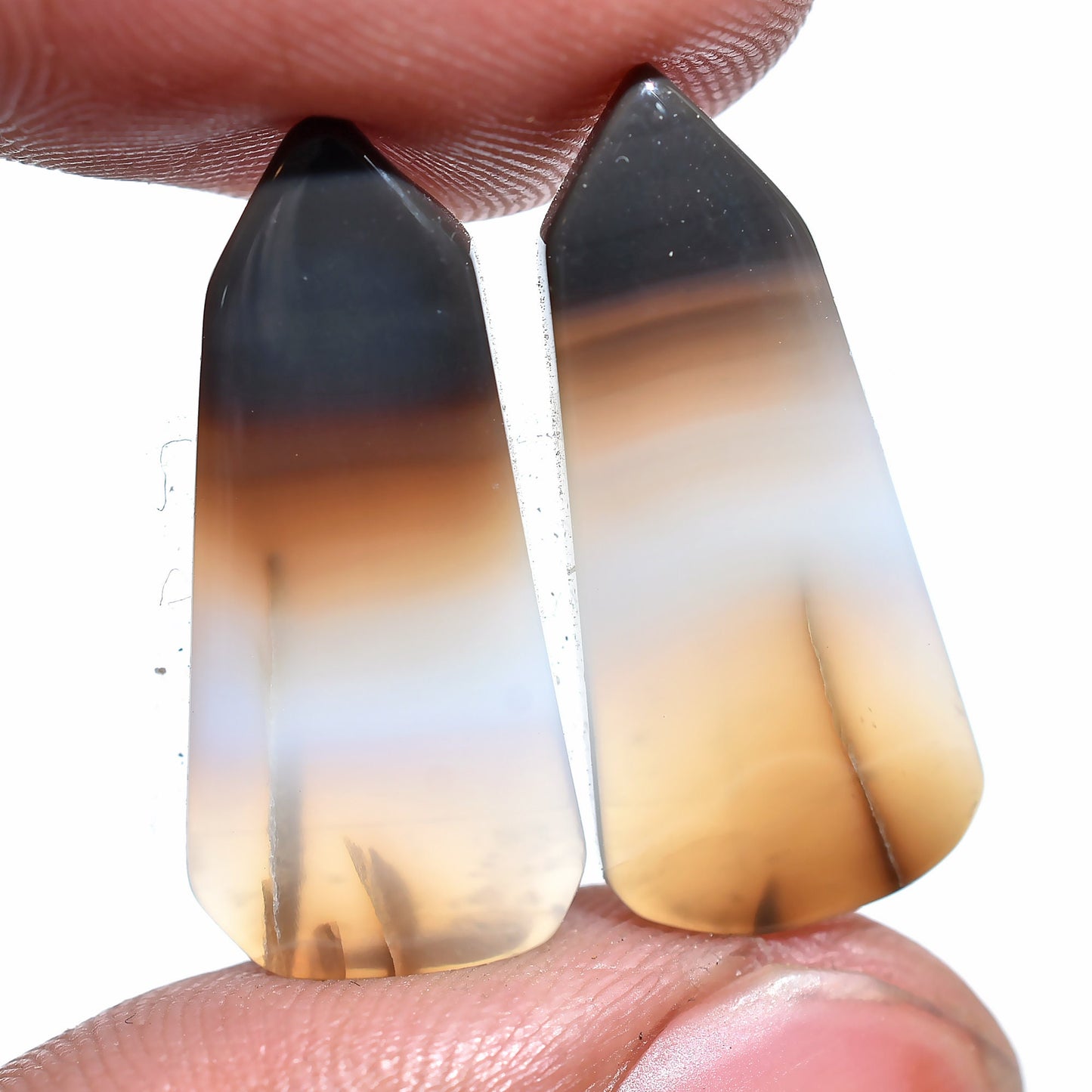 Black Banded Agate Pair Cabochon – Hand Polished Matching Stones