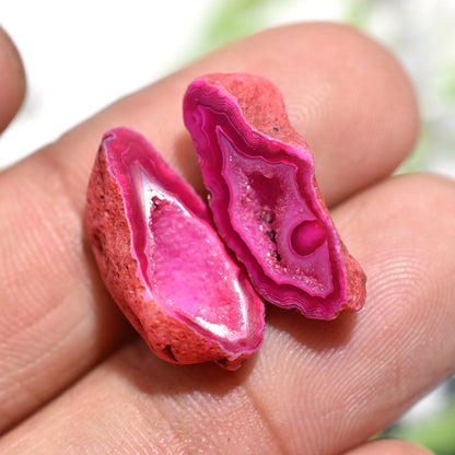 Pink Agate Druzy Earring Pair - Natural Solar Quartz Gemstones