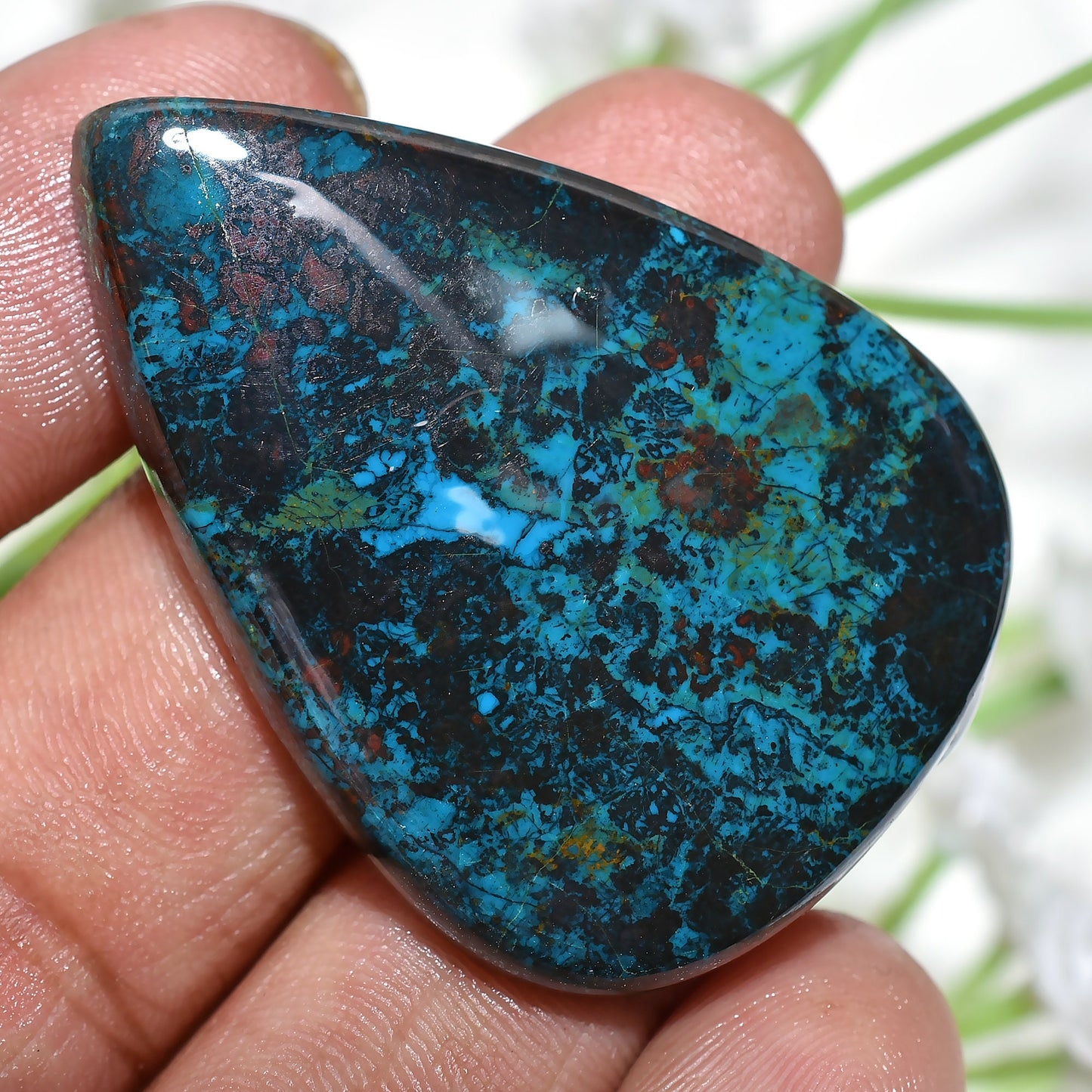 Shattuckite Cabochon – Pear-Shaped Natural Azurite Gemstone for Pendants