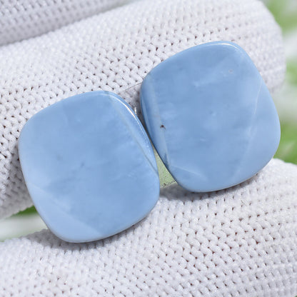 Semi-Precious Blue Opal Earrings Pair - Peruvian Blue Opal Cabochon Pair for Designer Jewelry