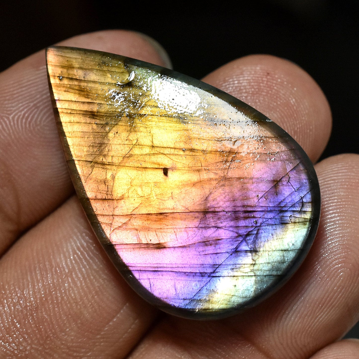 Flashy Blue Purple Labradorite Cabochon – Pear Gemstone for Wire Wrapping Jewelry