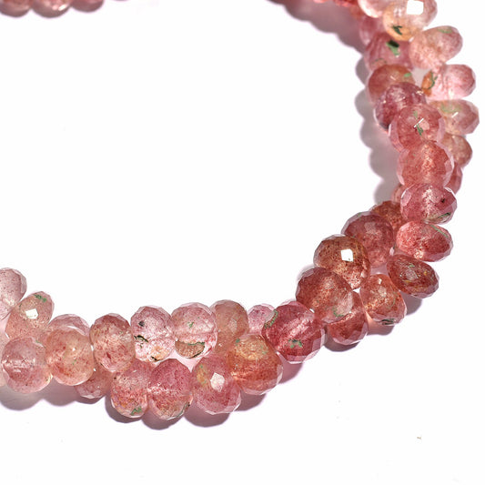 Natural Pink Strawberry Quartz Rondelle Beads – Faceted Gemstone Strand