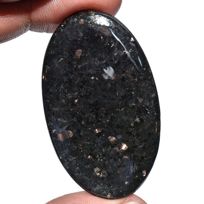 Shimmering Golden Nuummite – Polished Loose Black Oval Cabochon for Wholesale