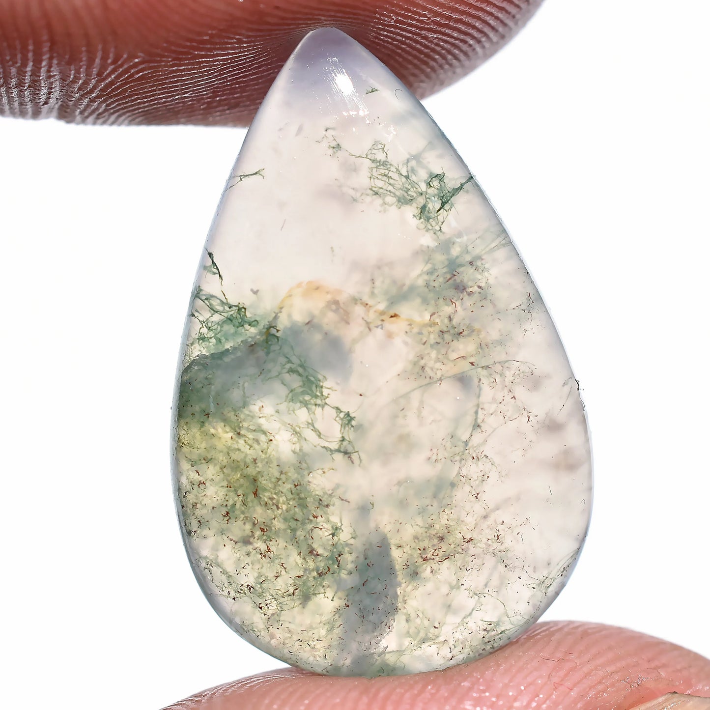 Dark Green Moss Agate Cabochon - Pear Shaped Flat Back Gemstones