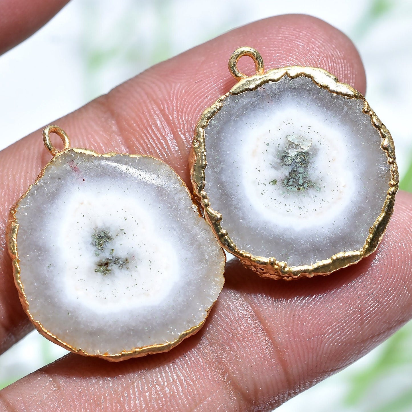 Solar Quartz Geode Earrings Pair | Gold Electroplated Druzy for DIY Jewelry