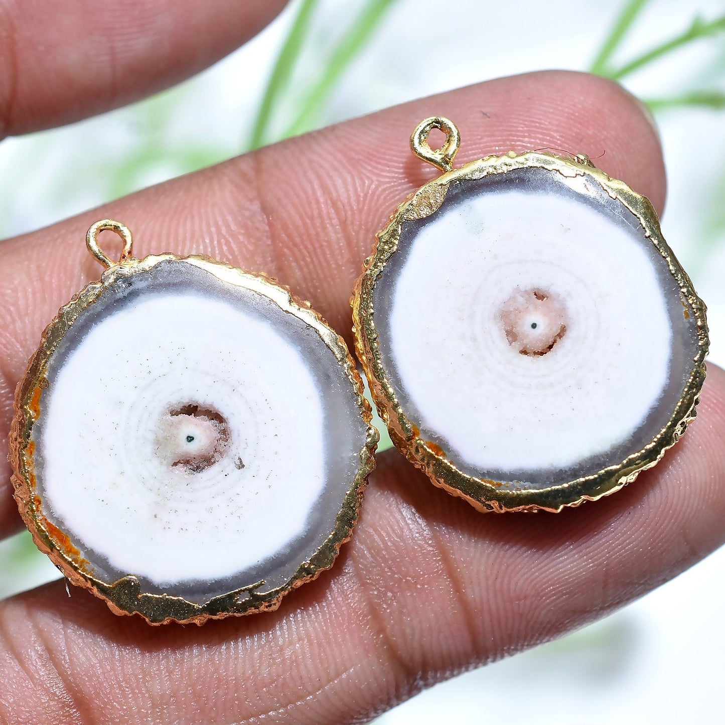 Solar Quartz Geode Earrings Pair | Gold Electroplated Druzy for DIY Jewelry