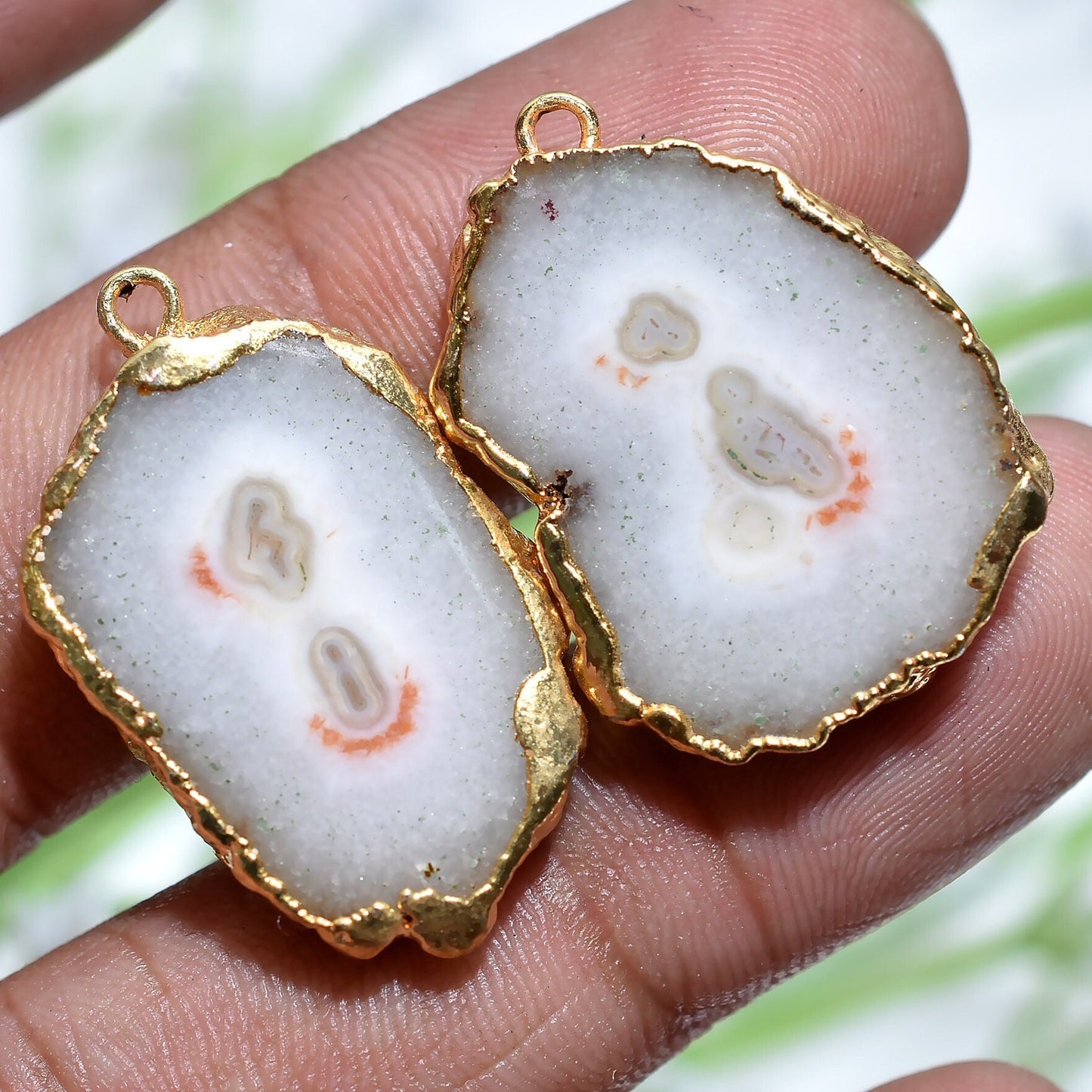 Fancy Solar Quartz Earring | Gold Electroplated Geode Druzy with Single Bail