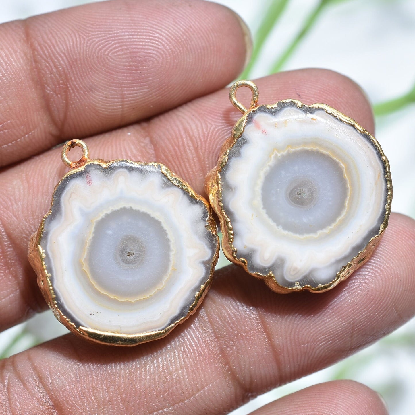 Fancy Solar Quartz Earring | Gold Electroplated Geode Druzy with Single Bail