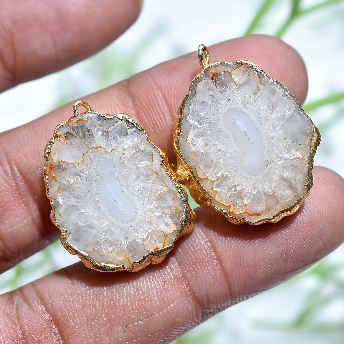 Natural Agate Geode Earrings - Chic Solar Quartz Druzy Connectors for DIY